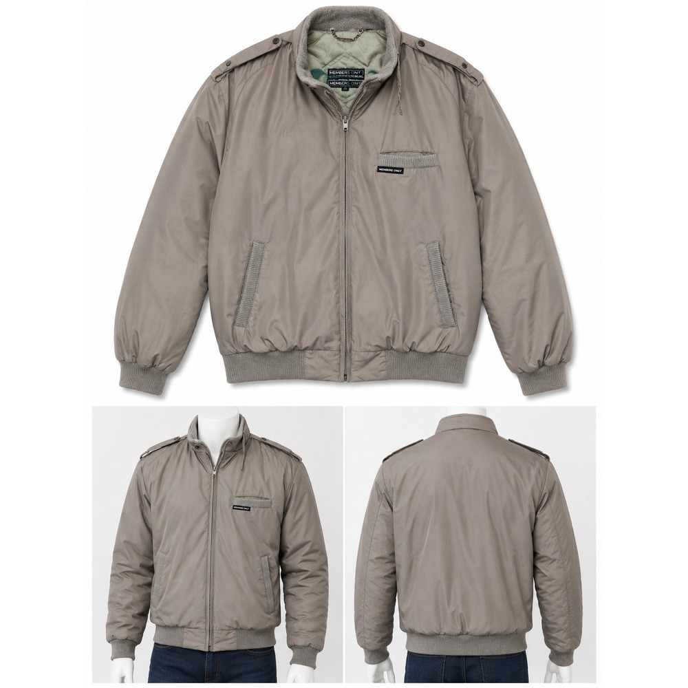 Vintage Members Only Men's 44 Tan Insulated Racer Bomber Jacket 80s Taupe
